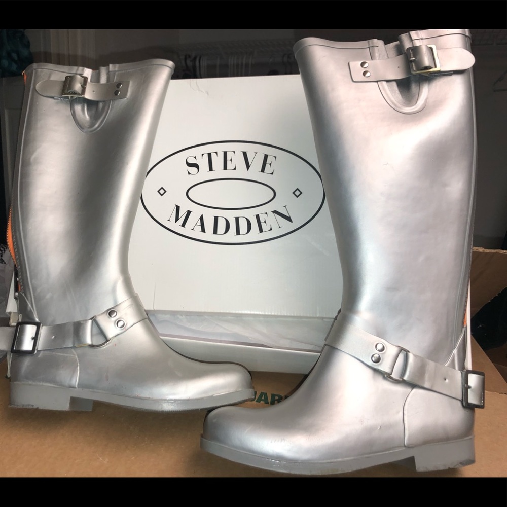Steven By Steve Madden Silver Tall Waterproof Rain Boots